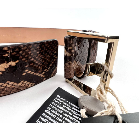 New DSquared2 Women Belt Brown Snake Skin Print Genuine Leather Gold Metal 75 main image 5